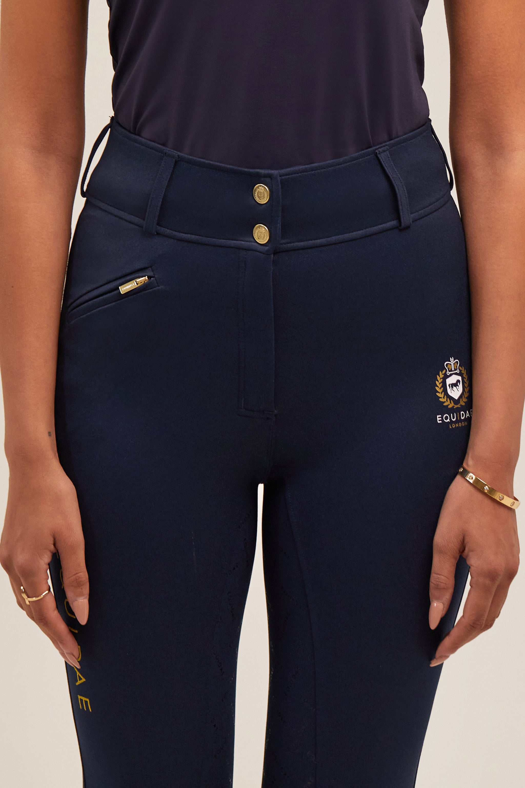 slim fit dress slacks Aero Breeches (White/Gold) – Maximilian Equestrian main image 1
